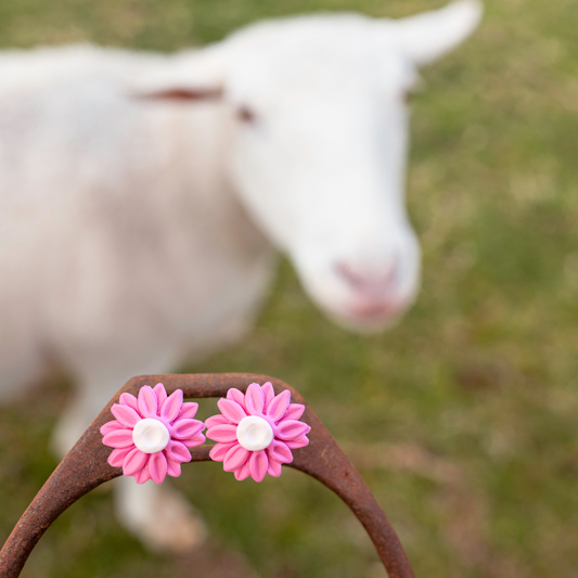 PINK FLOWER EARRINGS | STUDS